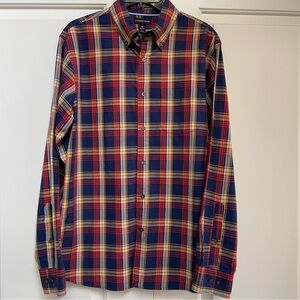 Lands End Men’s Cotton Button Down Plaid Long Sleeve Traditional Fit Shirt